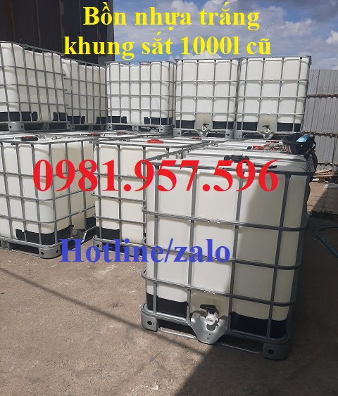 bồn nhựa trắng có khung sắt 1000l cũ 2