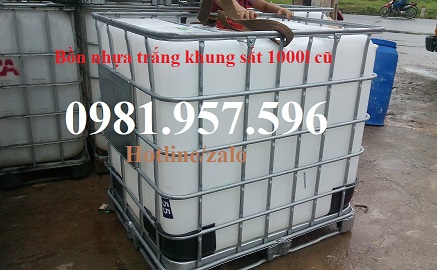 bồn nhựa trắng có khung sắt 1000l cũ 1