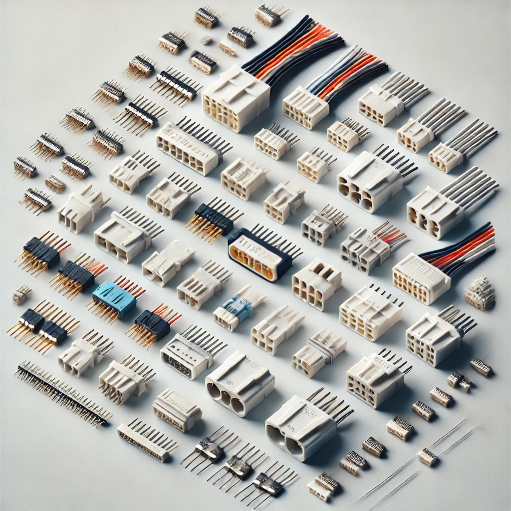 DALL·E 2024 11 29 11.46.01 A high quality image of various JST connectors displayed neatly on a clean white background. The connectors include different pin configurations and t