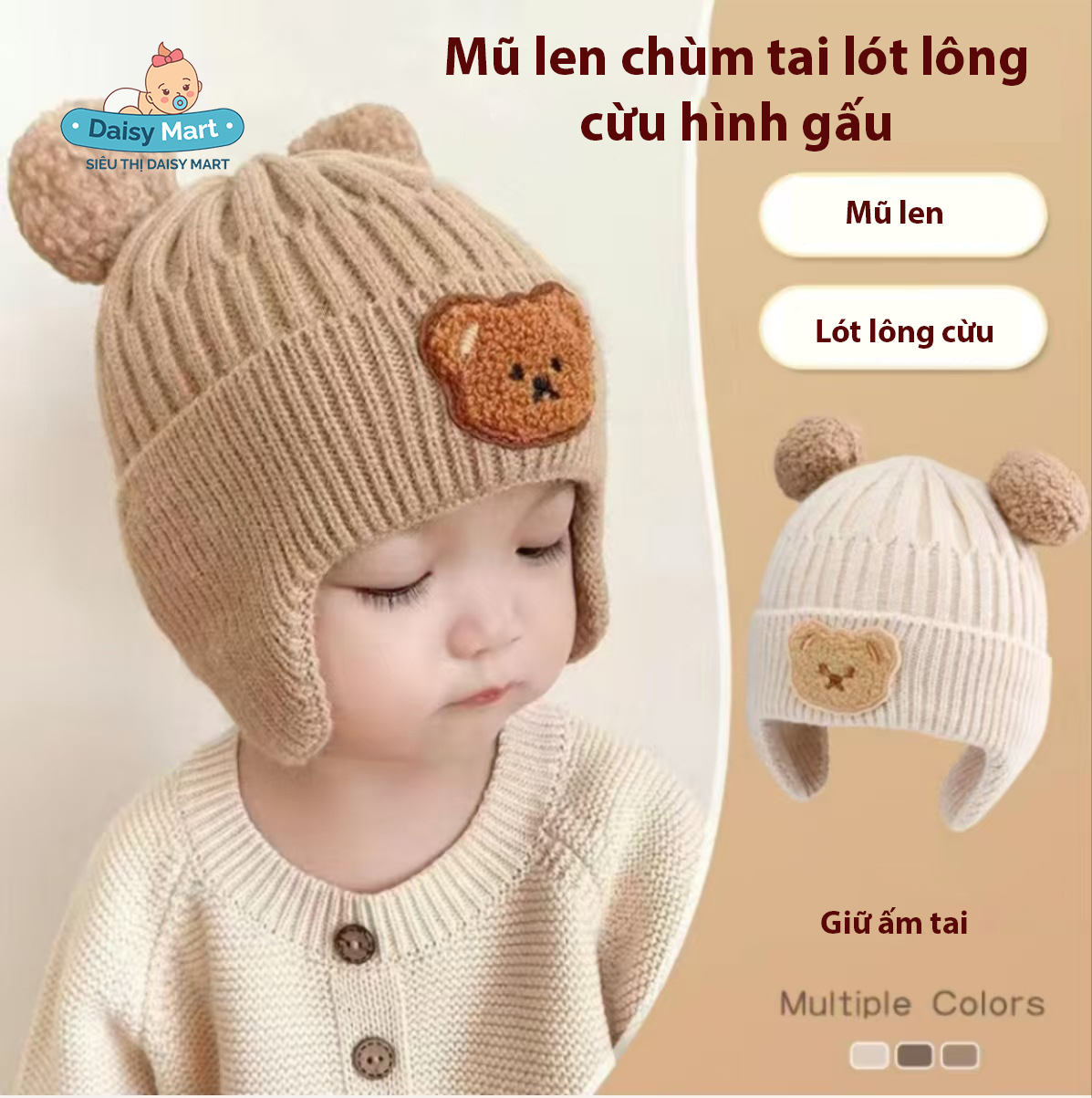 Mũ len chùm tai lót lông cừu (2)