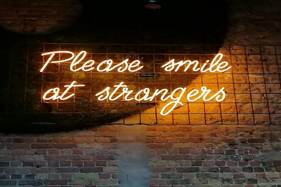 please smile at strangers neon