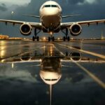 ai generated flight airplane airport background photo