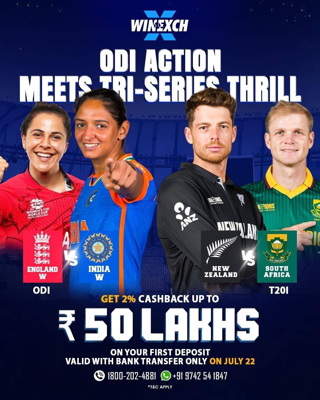 ENG vs IND Womens ODI - NZ vs SA T20I in winexch..
